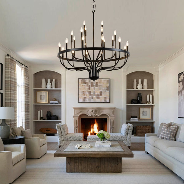 English Elm 39.3 Inch Wood Wagon Wheel Chandelier with Seeded Glass Shades 20-light Farmhouse W5008P464942