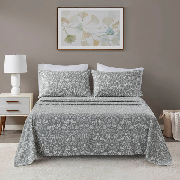 English Elm 4 Pieces Queen 100% Cotton Flannel Sheet Set - Cozy Sage Winter Fauna Print For Ultimate Comfort B035P381338