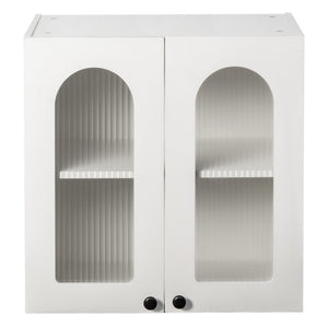 English Elm Wall Mounted Display Cabinet Arched Glass Door Floating Shelves for Kitchen or Bath W331P379951