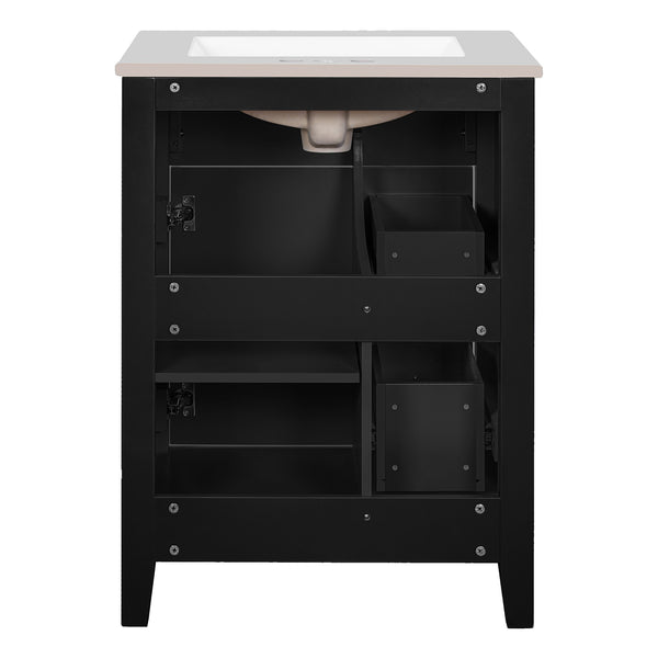 English Elm 24" Modern Bathroom Vanity with Ceramic Basin, French Country Cross-Grid Design & Soft-Close Drawers Black N710P280655B
