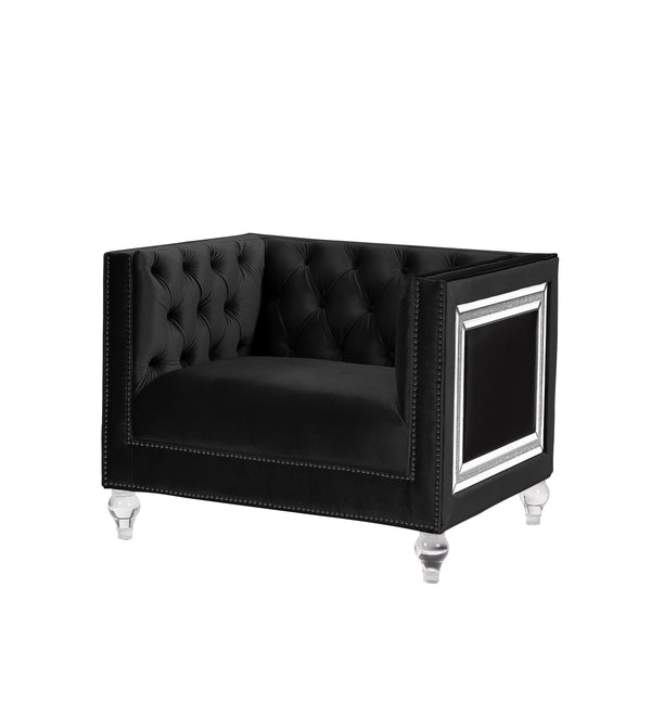 English Elm Heibero Black Velvet Chair with Button Tufted Mirrored Trim, Acrylic Legs & 7" Full Foam Seat B2726P284210