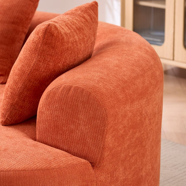 English Elm Crescent-shaped Chenille Sofa Curved Low-back Two-seater with Cloud-like Deep Cushions Orange W2012P375749