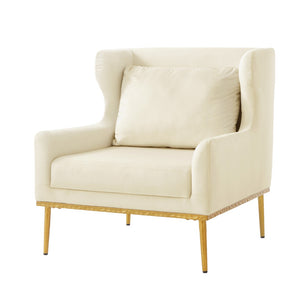English Elm Modern Velvet Accent Chair Curved Arms Plush Cushion Upholstered Seat for Living Room Beige N763P360686A