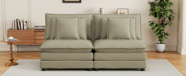 English Elm 70.8" Modern Sofa Modular Corduroy Couch with Pocket-Spring Seating, Removable Backrest & Pillows Brown N719P223236D