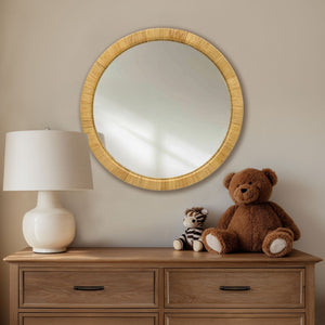 English Elm 36" Woven Rattan Round Wall Mirror Bohemian Organic Texture for Living Room or Entryway B035P437550