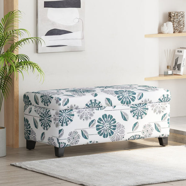 English Elm Christopher Knight Home® - Luxury Storage Ottoman with Floral Patterned Fabric, Soft-Close Hinges, Hidden Compartment for Blankets and Seating Comfort Multicolor N767P257582F