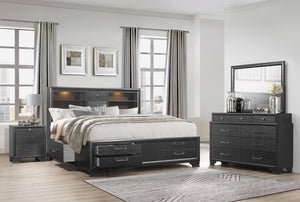 English Elm CIVIC Solid Wood 5pc Full Bedroom Set with Built‑In Storage Drawers, Slatted Base & Felt Lined Drawers Gray 30.04 L x 19.8 W x 15.63 H B201S00245