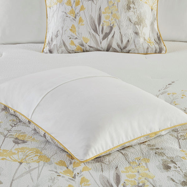 English Elm 5 Piece Seersucker Comforter Set with Throw Pillows Floral Cottage Farmhouse Microfiber Hypoallergenic Yellow 18.9 L x 23.62 W x 9.06 H B035P148357