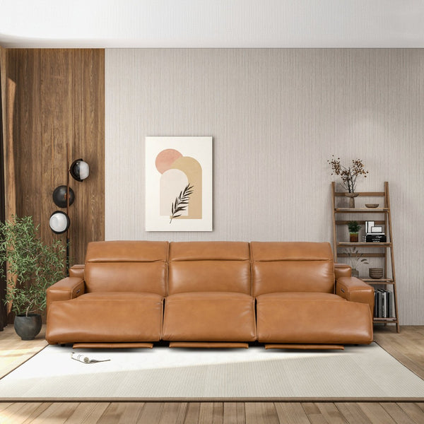 English Elm Urbana Triple Power Reclining Sofa in Top Grain Leather for Modern Living Rooms B183S00114