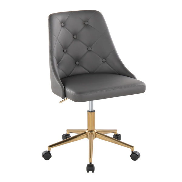 English Elm Marche Modern Swivel Task Chair In Grey Faux Leather With Gold Metal Casters – Stylish Comfort & Mobility B202P223940