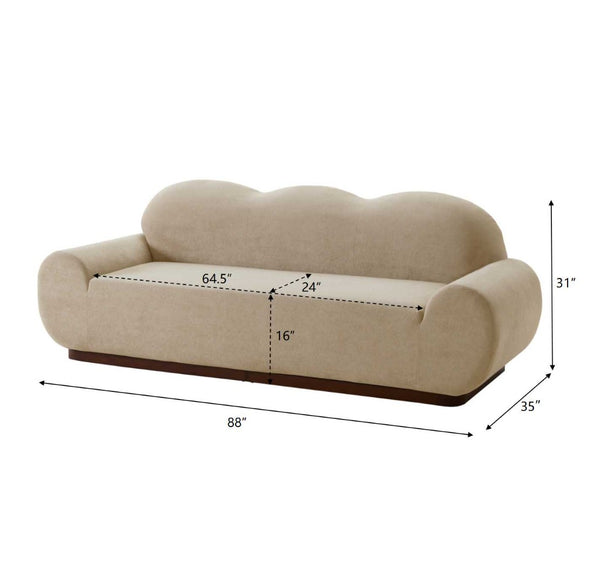 English Elm 88 In. Curved Cloud Sofa Chenille Upholstered 3 Seat Living Room Couch Walnut Legs Camel N773IS00095N