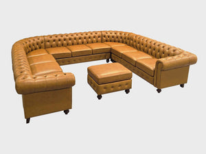 English Elm Chesterfield Button Tufted U-shape Sectional Leather Match Seating for Spacious Rooms Ginger B2748S00149
