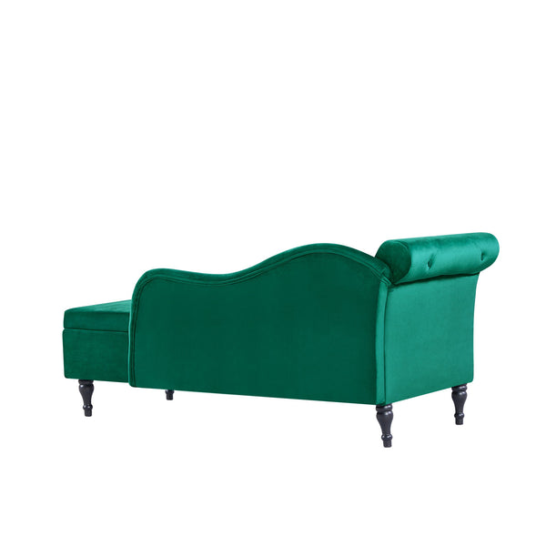 English Elm Aijia 60" Velvet Chaise Lounge With Storage, Button Tufted Design & Nailhead Trim - Green Elegance W1117P284896