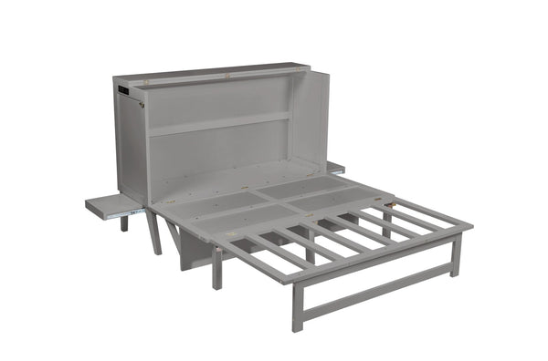 English Elm Queen Murphy Cabinet Bed Solid Pine Build with Usb Charging and Fold Out Desktop Grey W504S00167