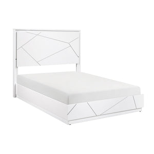 English Elm Glamorous White Lacquer California King Bed with Led Headboard and Geometric Accents B011S02214