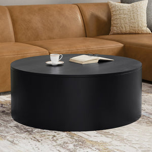 English Elm Millbury Solid Mango Wood Round Coffee Table Rustic Drum Design for Living Room Black B136P429088