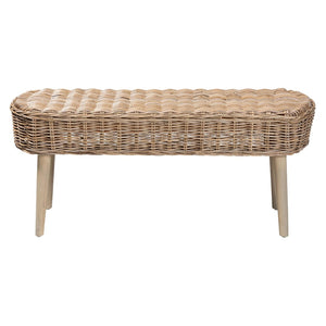 English Elm Modern Bohemian Woven Rattan Seat Mahogany Frame Entryway Bedroom Accent Bench B2750P467719