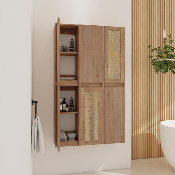 English Elm 36" Bathroom Side Cabinet - Wall-Mounted Floating Design With Soft-Close Doors & Versatile Storage W999S00341