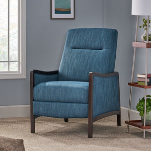 English Elm Christopher Knight Home® - Fabric Recliner Chair Mid-Century Push-Back Upholstered Armchair with Thick Cushion and Birch Frame Navy Blue 70449.00