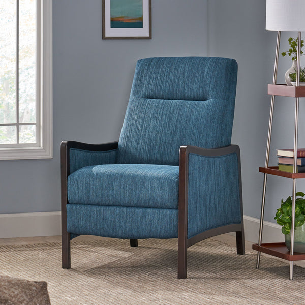 English Elm Christopher Knight Home® - Fabric Recliner Chair Mid-Century Push-Back Upholstered Armchair with Thick Cushion and Birch Frame Navy Blue 70449.00