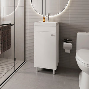 English Elm FM Wall-Mounted Belle Bathroom Vanity with Built-In Sink, Floating Design, Soft-Close Door, Sleek Storage Solution White 33.5 L x 18.9 W x 11.4 H B128P335854