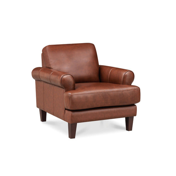 English Elm Dawn Leather Chair with Top-Grain Seating, Pocket Coil Cushions, Feather-Memory Foam Comfort, Durable Frame Brown B2705P338104
