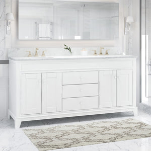 Christopher Knight Home® - Noble House - - 73'' Bathroom Vanity With Marble Top & Double Ceramic Sinks, 4 Doors, 3 Drawers, White