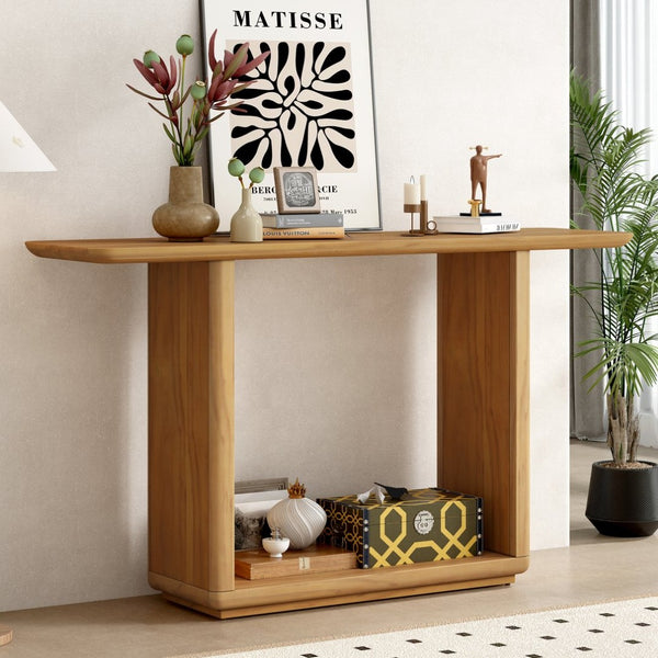 English Elm Mirod Acacia Veneer Console Table with U-base and Curved Edges for Entryway Natural N760P237958N