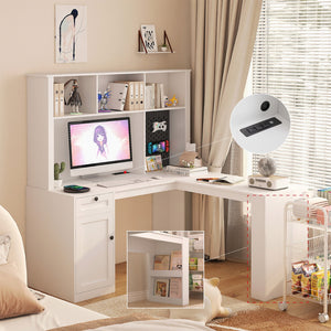 English Elm L Shaped Desk With Charging Station, Modern Corner Computer Desk With Storage For Home Office Use W1321S00010