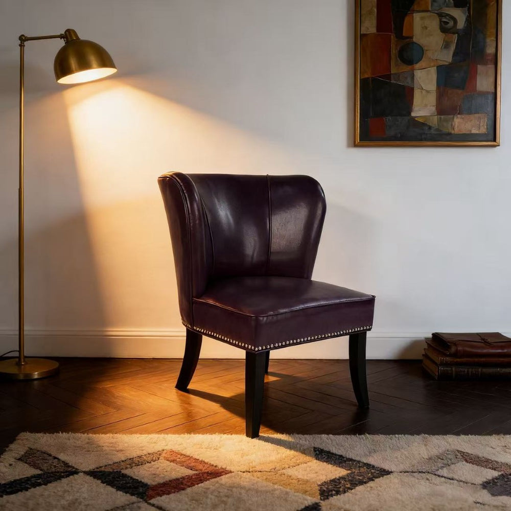 English Elm 25.6 Inch Pu Leather Barrel Club Chair with Rivet Trim and Wood Legs for Any Room W5325P458035