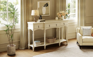 English Elm [video] Solid Pine Console Table Ornate Carved Legs Copper Hardware Soft-close Drawers White N759P433566K