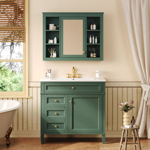 English Elm 36'' Modern Bathroom Vanity with Mirror Cabinet and Sink, Spacious Storage, Soft-Close Doors & Drawers Green SW000134AAF-3
