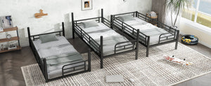 English Elm Twin Triple Metal Bunk Bed Matte Powder Coated Frame with Full Safety Guardrails Black W1580S00578