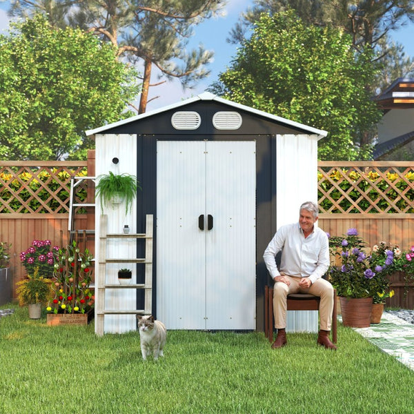 English Elm Campcraft 8x6 Outdoor Metal Storage Shed with Lockable Doors and Ventilation for Backyard White W1598S00045