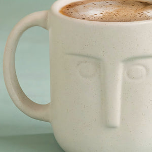 English Elm Beige Ceramic Moai Face Mug Set of 2 — Handcrafted Eggshell 350ml/11.8oz, Unique Cultural Artisanal Drinkware B346P369784