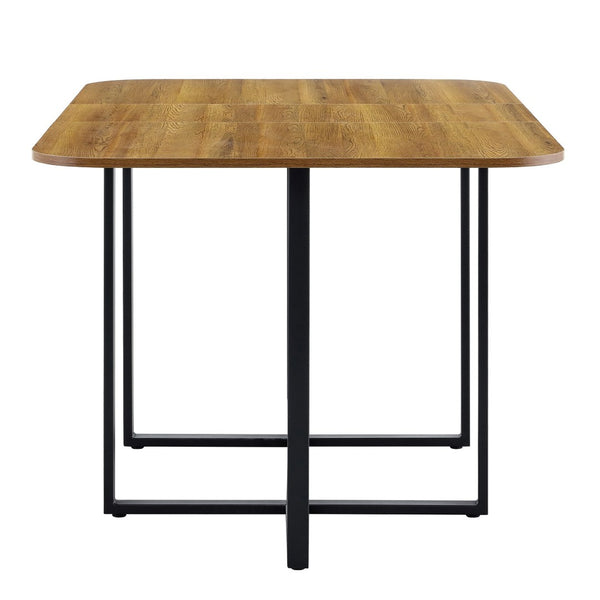 English Elm Modern Dual-surface Dining Table Mdf Marble and Grain Top with Powder-coated Metal Frame Black,Wood W3875P372888