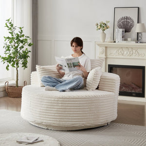English Elm 55''l 55'l Faux Rabbit Fur Barrel Swivel Chair Cozy 360 Rotation Lounge Seat for Bedroom Beige W834S00596