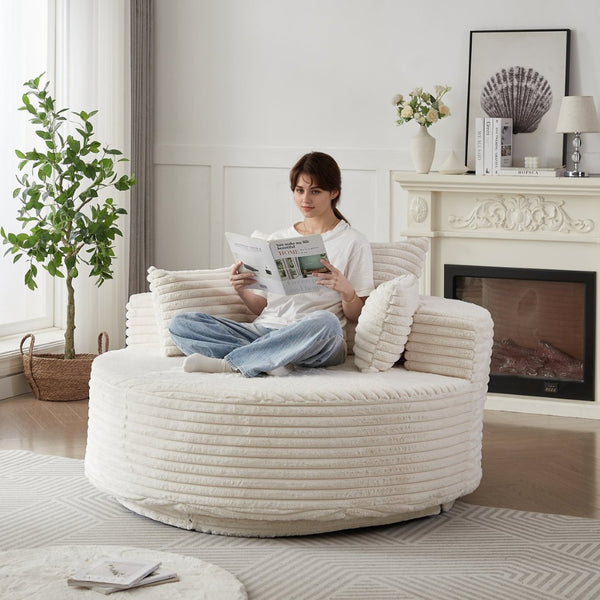 English Elm 55''l 55'l Faux Rabbit Fur Barrel Swivel Chair Cozy 360 Rotation Lounge Seat for Bedroom Beige W834S00596