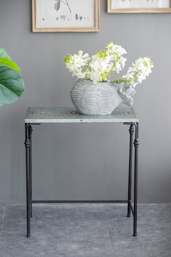 English Elm Set Gilbert Nesting Tables Metal Plant Stands - Galvanized Tops Iron Bases, Space-Saving Trio for Home Decor W2078P323699