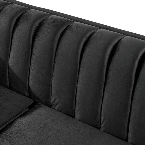 English Elm 89 Inch Italian Velvet Tufted Sofa Gold Steel Trim Victorian Glam Living Room Couch W1191S00106