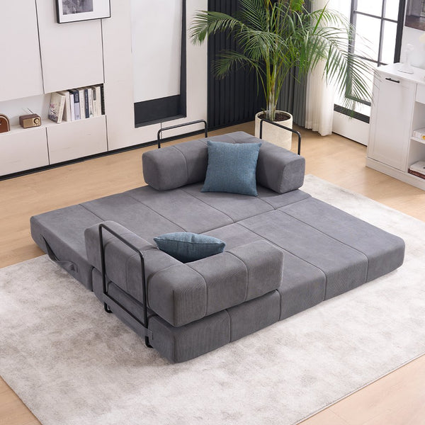 English Elm Folding Sofa Bed with Corduroy Cover, 78.5" Convertible Futon Couch, No-Assembly Foam Spring Mattress, Compact Sleeper for Living Room Grey W2915P276678