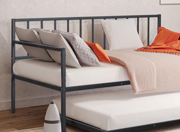 English Elm Contemporary Full-Size Metal Bed Frame with Minimalist Design, Lightweight, Foundation-Free Ease Black 76 L x 18 W x 4 H B2741P364410