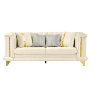 English Elm 89 Inch Tufted Velvet Sofa with Gold Steel Trim Embroidered Victorian Glam Seating W1191S00109