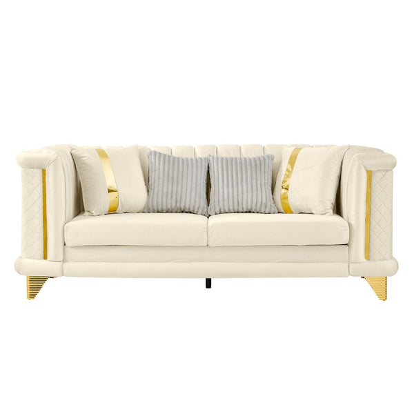 English Elm 89 Inch Tufted Velvet Sofa with Gold Steel Trim Embroidered Victorian Glam Seating W1191S00109