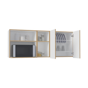 English Elm Corinto 59" Wide Two-Door Wall Cabinet with 4 Shelves & Drying Rack — Durable Multiroom Storage Oak White B070P286437
