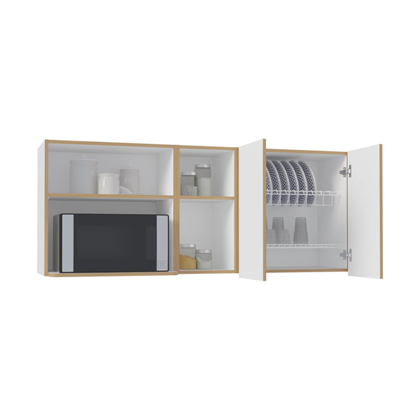English Elm Corinto 59" Wide Two-Door Wall Cabinet with 4 Shelves & Drying Rack — Durable Multiroom Storage Oak White B070P286437