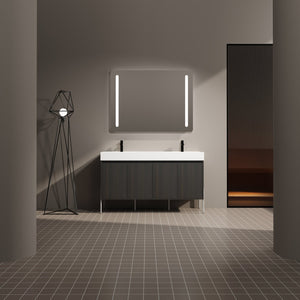 English Elm 60" Freestanding Bathroom Vanity with Dual Resin Sinks, Spacious Soft-Close Cabinet Storage, Durable Finish Dark Oak W1972S00016