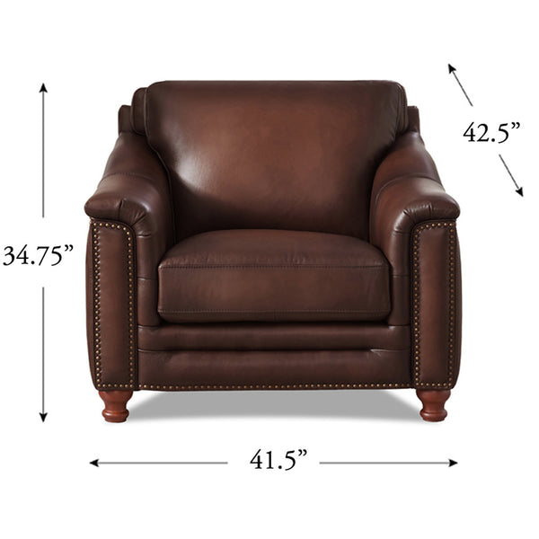 English Elm Belfast Curved Back Top Grain Leather Chair with Nail-Head Trim, Button-Tufted Sides, Timeless Elegance B2705P326230