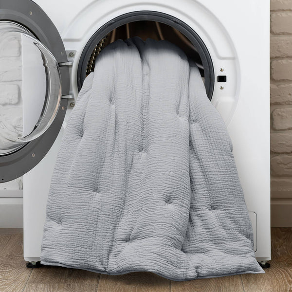 JLA Home Harbor House Blue - Cotton Crinkled Muslin Quilted Set with Embroidered Tacking, Lightweight 250gsm Fill, OEKO‑TEX Certified Blue HH13-1883