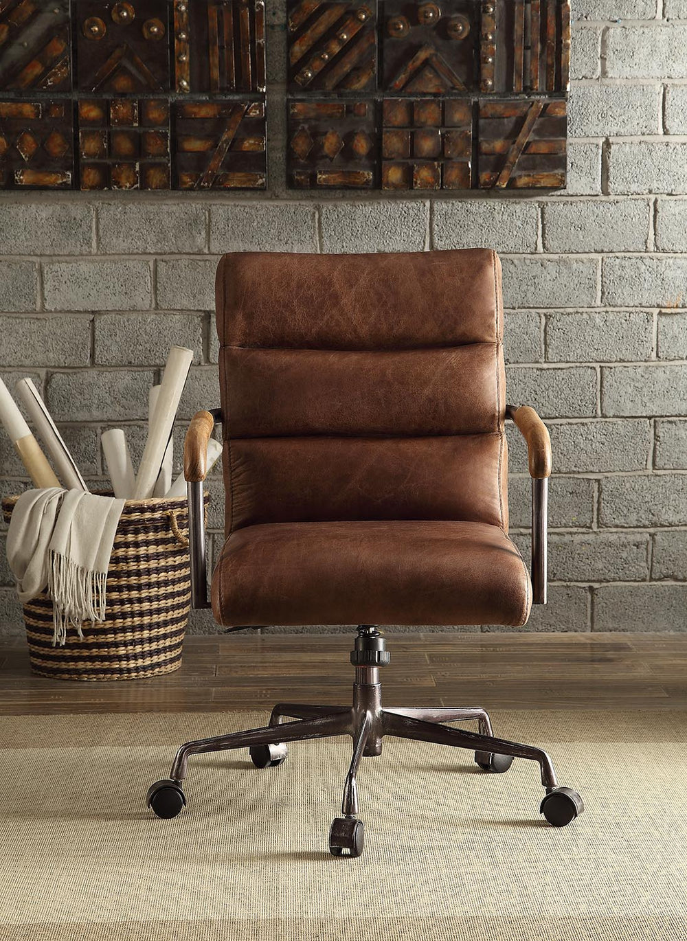English Elm Retro Top Grain Leather Swivel Office Chair Retro Brown — 360° Rotation, Adjustable Height, Luxe Cushioned Seating for Stylish Comfort and Durability B062P215468